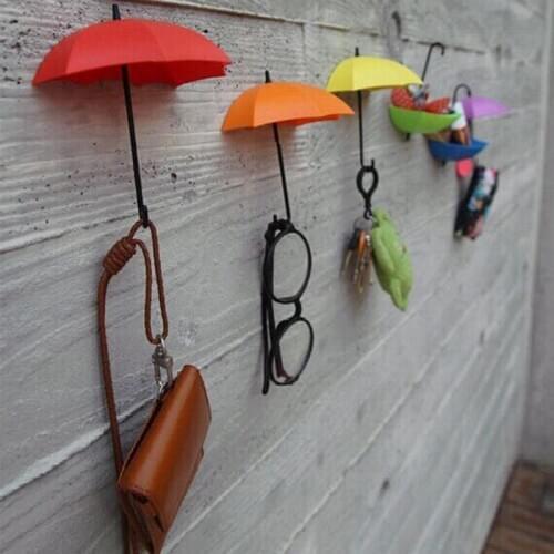 Creative Home 3pcs Umbrella Shape Hooks Fashion Novel Candy Colors Wall Hangers Rails Home Gadgets Home Storage & Organization