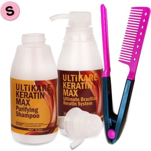 300ml 8% Formalin Brazilian Keratin Treatment+300ml Purifying Shampoo Straighten and Repair Strong Frizzy Hair+Free Red Comb