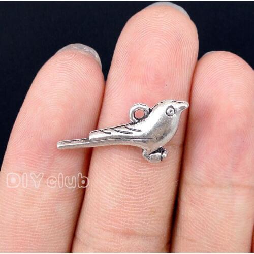 40pcs-Antique Silver 3D Sparrow Bird Charms Pendant 25x12x5mm