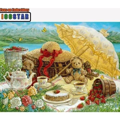 5D DIY Diamond Embroidery Cartoon Bear Party Picnic Animal Diamond Painting Cross Stitch Square Mosaic Decoration