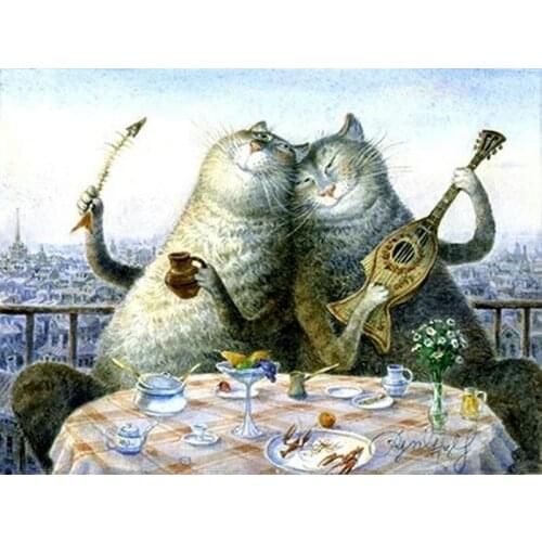 5D DIY round Diamond Painting Cross Stitch Kits cats Playing the piano Diamond Mosaic Diamond Embroidery Patterns Rhinestones