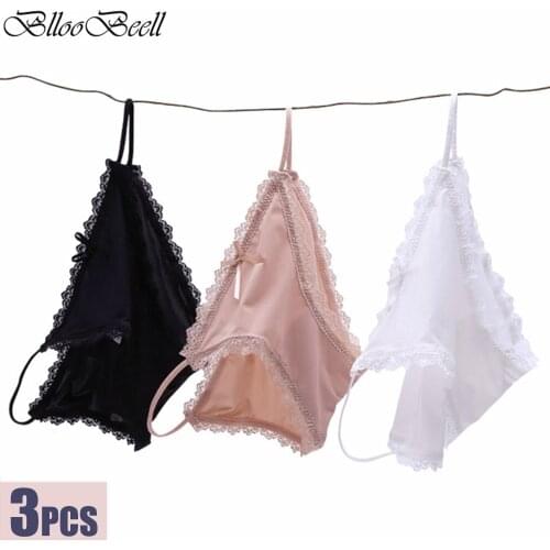 BllooBeell 3pcs Low Waist Womens Underwear Panties Sexy Solid Briefs Soft Lace Underpants Everyday Female Tanga Ladies Lingerie