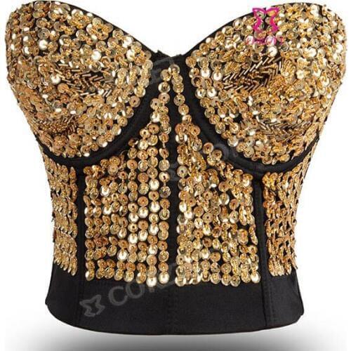 Sexy Lingerie Underwear Women Gold Punk Sequin Strapless Push Up Bra Bralet Top Nightclub Dancing Bras Party Clubwear Dancewear