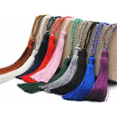 Beaded Fashion Crystal Silk Jewelry Pendant Tassel Long Sweater Necklace Chain