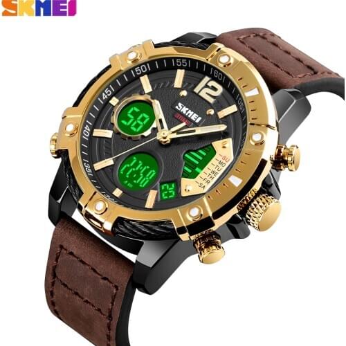 SKMEI Fashion Sport Mens Watches Luxury Chrono Male Quartz Clock Military Leather Strap Waterproof Wristwatch Relogio Masculino