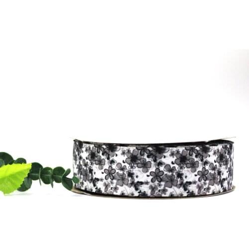 Black and white seal flowe printing grosgrain ribbon 9mm 16mm 22mm 25mm 38mm 75mm 10 yards DIY bows gift wrap decorative ribbons