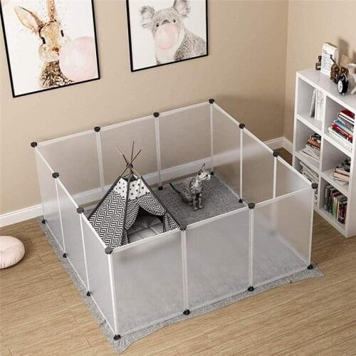 Pet Playpen Small Animal Cage Indoor Portable Metal Wire Yard Fence Kennel DIY Crate Dog Cat Tent Plastic Translucent Foldable