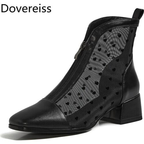 Dovereiss Fashion Womens Shoes summer Zipper Sexy Mesh Elegant Front zipper Square toe Concise Mature Short boots big size 43