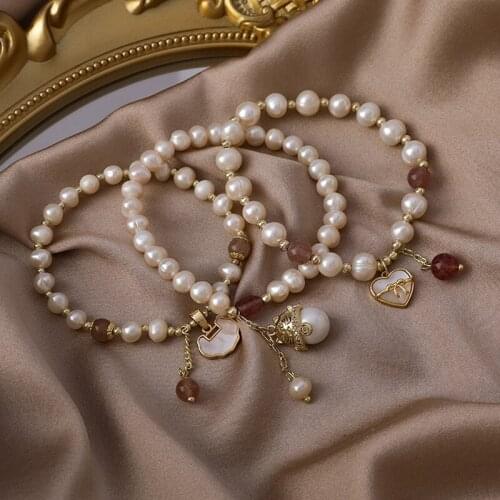 Elegant Freshwater Pearl Cat Heart Cloud Bracelet for Women Sweet Bead Dating Charm Animal Jewelry 2021 Trend Friend Accessorie