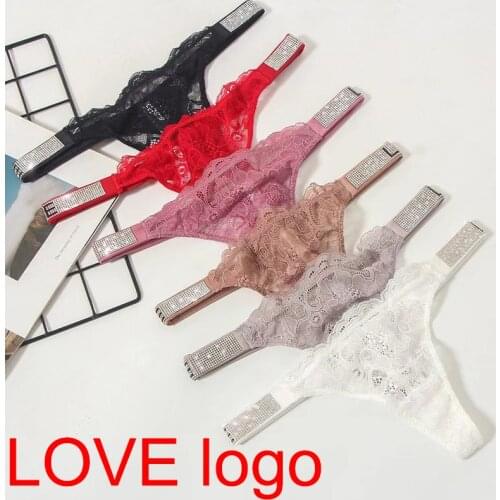 Brand Design Luxury crystal Rhinestones Panties Women G String Intimates Sexy Lace Lingerie Briefs Pink Comfort Seamless Thong