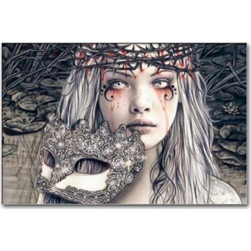 Gothic Painting Diamond Blood Girl With Mask DIY Craft Full Square Drill Painting Horror Victoria Frances