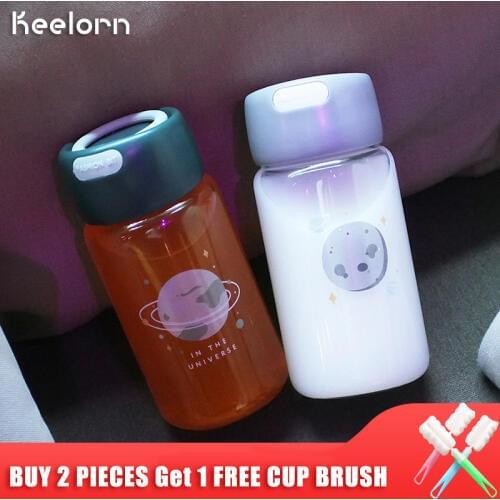 Keelorn 310ml Glass water bottle 300ml Mini high borosilicate creative portable Cute student girl child bottles with rope