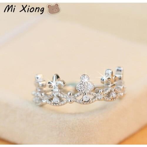 Mi Xiong real 925 sterling silver crown rings womens elegant luxury brand engagement jewelry gift for wife unique romantic love