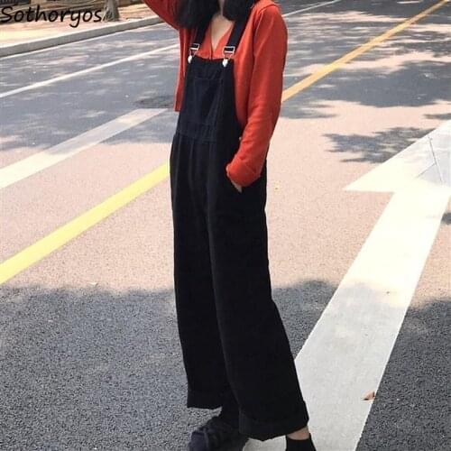 Jumpsuits Women Casual Black Autumn Winter Loose Long Length Wide Leg Solid Trousers Female Harajiku Stylish All Match Fashion