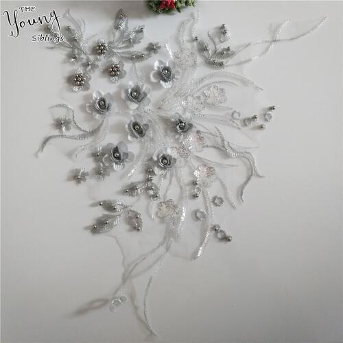 High quality Embroidery Fabric Venise Lace Collar Sewing Applique DIY ABS pearl lace Neckline Sequin Dress Accessories YL1537