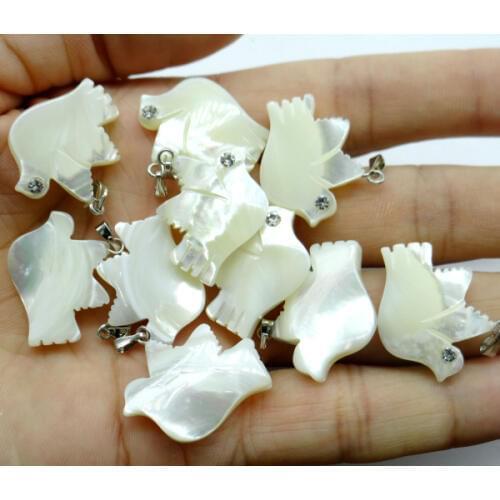 Natural Parelmoer Shell carving owl Horn zoutwater parelmoer pendant for diy Jewelry making Pendant necklace Accessories24pcs A1