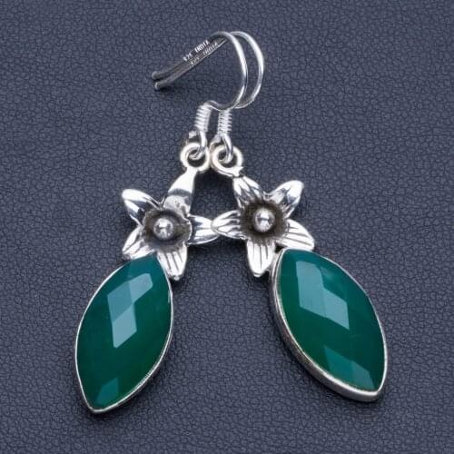 Natural Chrysoprase Boho 925 Sterling Silver Drop Earrings 1 3/4" R1429
