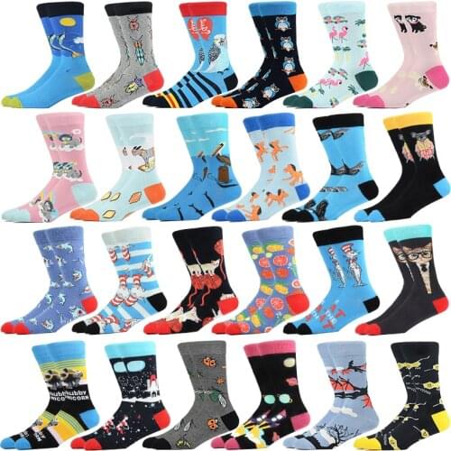 1pair Combed Cotton Hip Hop Man woman Socks Harajuku fruit Skateboard animal painting Fashion Cartoon Happy Socks Funny Sokken