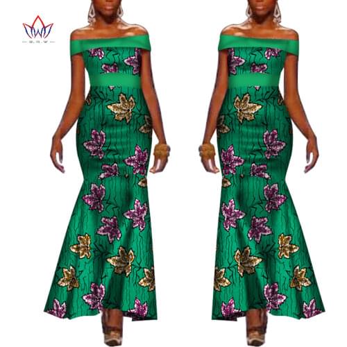 2021 New Summer African Dresses for Women Ankara Plain Color Bandage Dress Batik Wax Print Off the Shoulder Maxi Dress WY1891