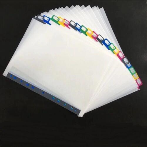 A4 20pages white plastic page index divider, 11holes archives files paper classify organizer office accessory
