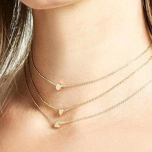Simple Design Round Triangle Heart Pendant Necklace Charming Female Gold Clavicle Chain Choker Fashion Party Jewelry Girl Gift