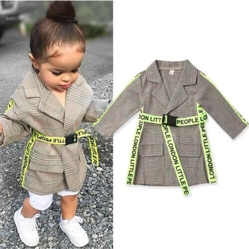 Fashion Toddler Kids Baby Girl Winter Coats Clothes Belted Plaid Print Coat Jacket Formal Outwear 0-5Y