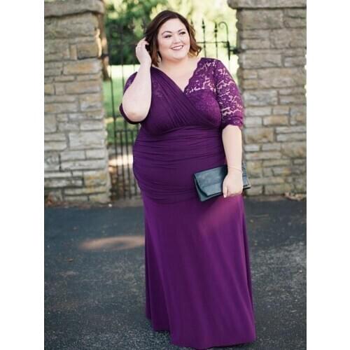 Plus size Mother of the Bride Dress Purple Lace Mother of Groom Wedding Party Prom Evening Gowns Floor Length