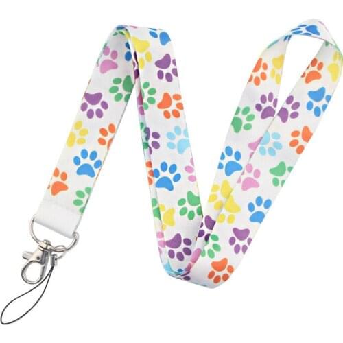 Multicolor Cartoon Dog Paw Print Lanyards Keychain ID Badge Holder Hang Rope Neck Straps for Keys Camera Mobile Phone Decoration