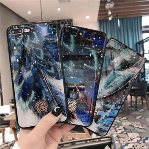 Luxury Gold Foil Peacock Feather Phone Case for iPhone 11 12Pro 12 mini 8 7 Plus X XS Max XR Case Soft TPU Silicone Cover