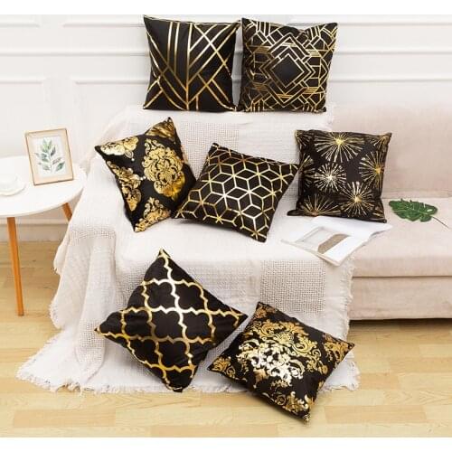 Luxurious The Dutch Velvet Pillowcase Bronzing Square Cushion Covers Geometric Decorative Pillow Cover Throw Home Decor Sofa