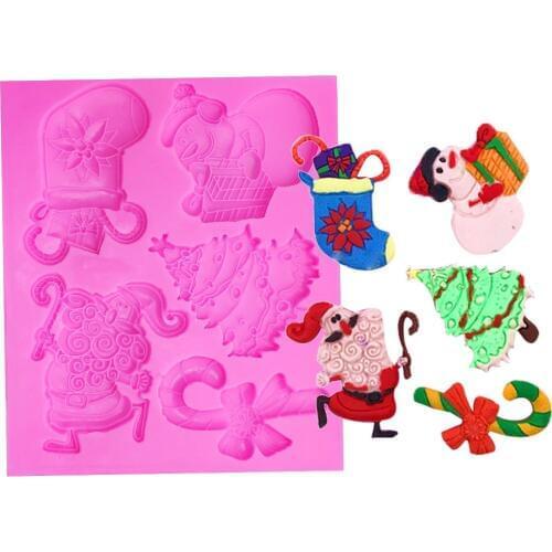 Christmas Snowman crutches socks Shape 3D fondant cake silicone mold chocolate pastry candy Clay making decoration tools 1094