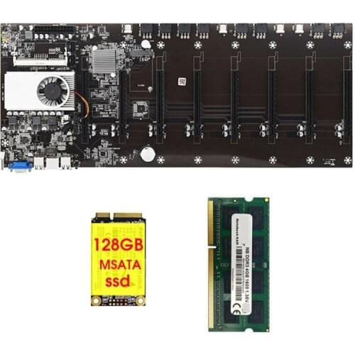 BTC-T37 Mining Motherboard 8 GPU Bitcoin Etherum Mining with 128GB MSATA SSD DDR3 8GB 1600MHZ RAM SET