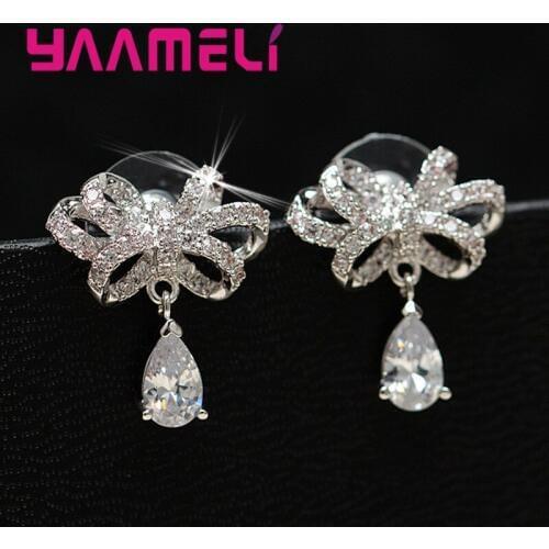 Valentine Lover Gift Classical Water Drop Wedding Stud Earrings Romantic Engagement 925 Sterling Silver Jewelry