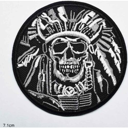 Grey White Indian Skull With Hat Iron On Embroidered Clothes Patches For Clothing Stickers Wholesale