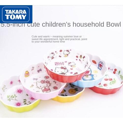 TAKARA TOMY Hello Kitty Creative Cartoon Petal Bowl Cute Melamine Household Childrens Tableware