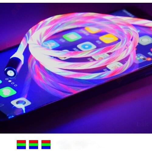 Tutew Magnetic charging Mobile Phone Cable Flow Luminous Lighting cord charger Wire for iphone Samaung LED Micro USB Type C