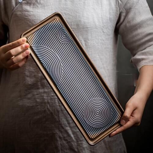 Japanese stoneware tea tray handmade retro gilt dry tea tray tea tray ceramic simple water storage dry tea tray