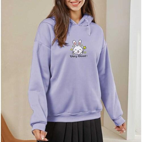 Womens Sweatshirt Kawaii Clothes Rabbit Print Female Clothing Hooded Sweatshirt Print Long Sleeve Jackets for Women 2021