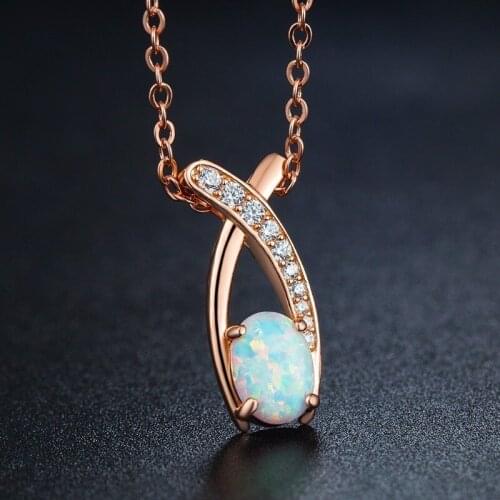 Personality White Opal Ribbon Pendant Necklaces Austrian Crystal Gold Chain Necklace Women Friendship Jewelry Collares Mujer