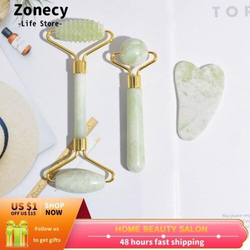 3 in 1 Jade Roller Stone Natural Facial Massager For Face Thin Lift Beauty Health Gouache Scraper Eye Neck Body Skin Care Tools