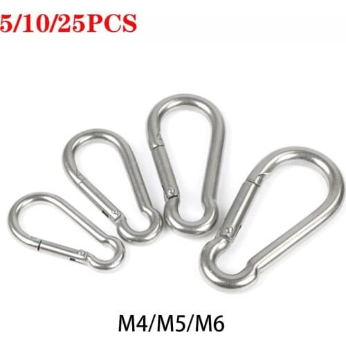 5/10/25pcs 304 Stainless Steel M4 M5 M6 Multifunctional Spring Snap Carabiner Quick Link Lock Ring Hook for Climbing Camping