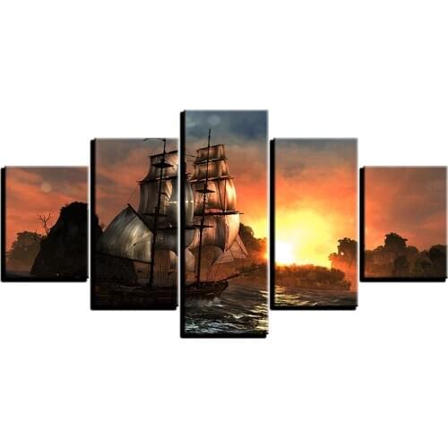 5 pcs,Full square 5Diamond PaintingSailing Boat Seascape diamond Embroidery mosaic Cross Stitch Rhinestone Painting accessory 3d
