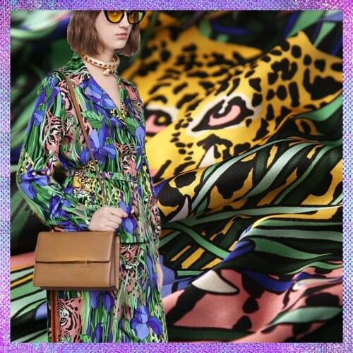 145cm*100cm new designer fabric tiger jungle pattern satin digital printing fabric shirt skirt pants handmade diy sewing fabric