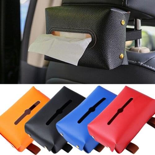 Car Tissue Box Hanging Leather Paper Holder Back Headrest Auto Interior Home Room Napkin Punch-free Tissue Holder