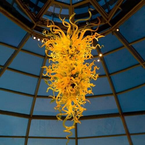 Decoration Pendant Lamp Yellow Color 120 CM Long Hand Blown Glass Chandelier for Room Art Decor