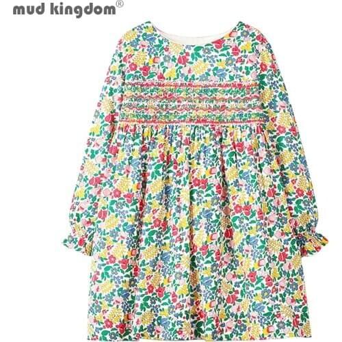 Mudkingdom Toddler Girls Autumn Dress Casual Foral Childrens Clothing Princess Dresses Girls Cotton Long Sleeve Dress
