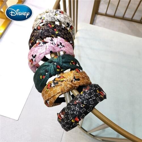 Disney Mickey Women Hair Accessories Fashion Headband Knotted Bow cloth Floral Hair Band Korea Headdress ladies Hoop Headwear