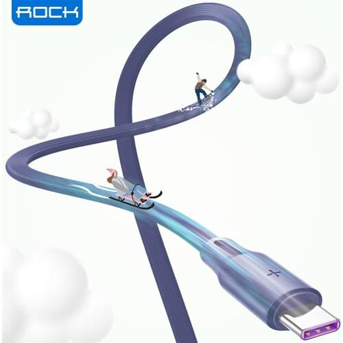 ROCK 5A USB Type C Cable for Samsung S10 S9 A51 Mi 10 Quick Charge 4.0 Cable Fast Charging Data Sync Cord Flat Charger Usb Cable