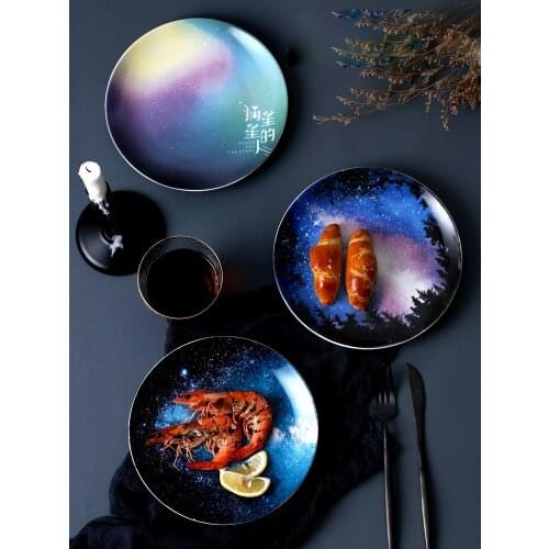 8inch Creative Ceramic Starry Sky Plate Gift Dish Tableware Porcelain Handmade Cake Dessert Snack Fruit Western Steak Flat Plate