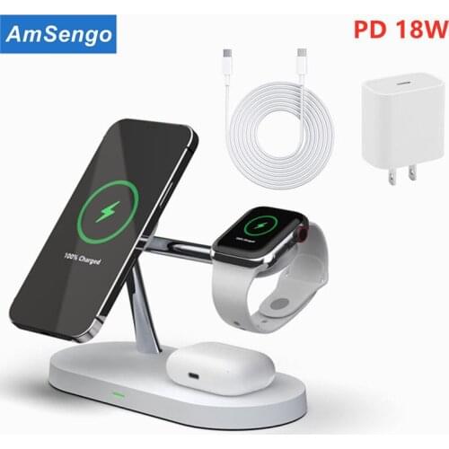 Amsengo 3 in 1 Magnetic Wireless Charger PD Fast Charging Station for Magsafe Charger iPhone 12 Pro Max Apple Watch 6 Chargers